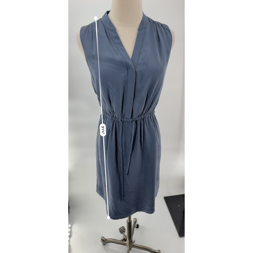 cynthis rowley 100% silk dress 2 slate blue v-neck tie waist pockets sleeveless - Picture 8 of 8